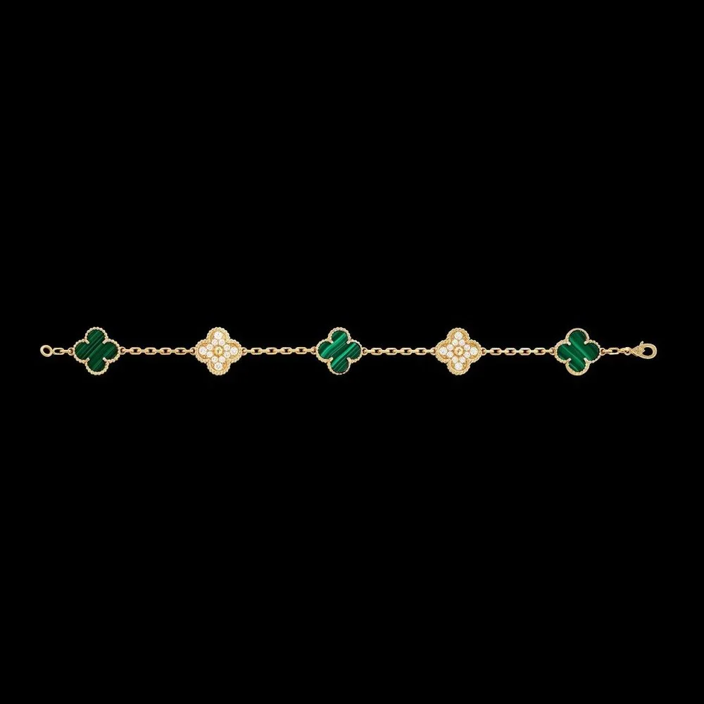 Van Cleef & Arpels Yellow Gold Alhambra Diamond and Malachite Bracelet VCARO7GQ0 - Picture 7 of 7